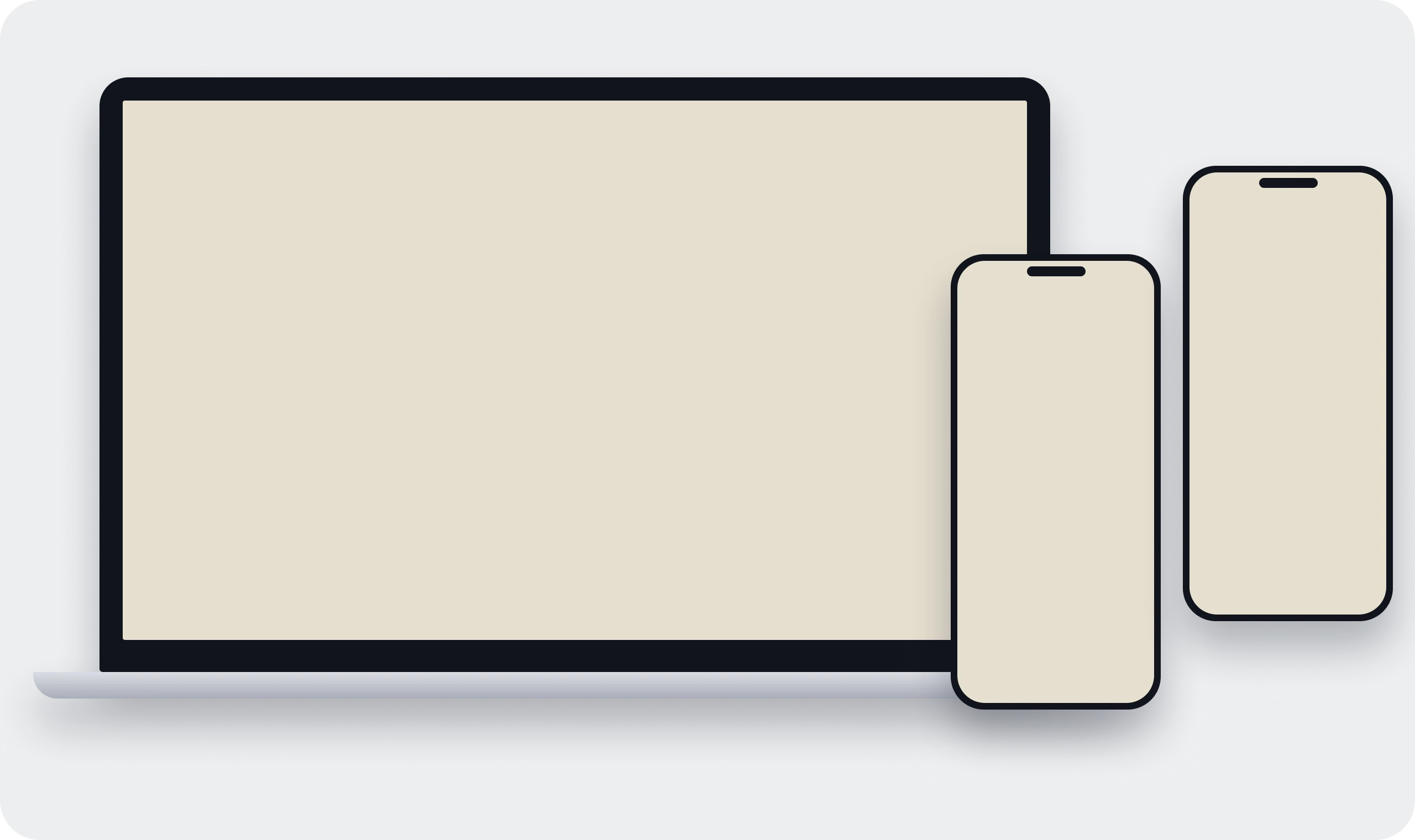 Enliven home dashboard on a laptop, with the exercise tracker and home screen on two phones