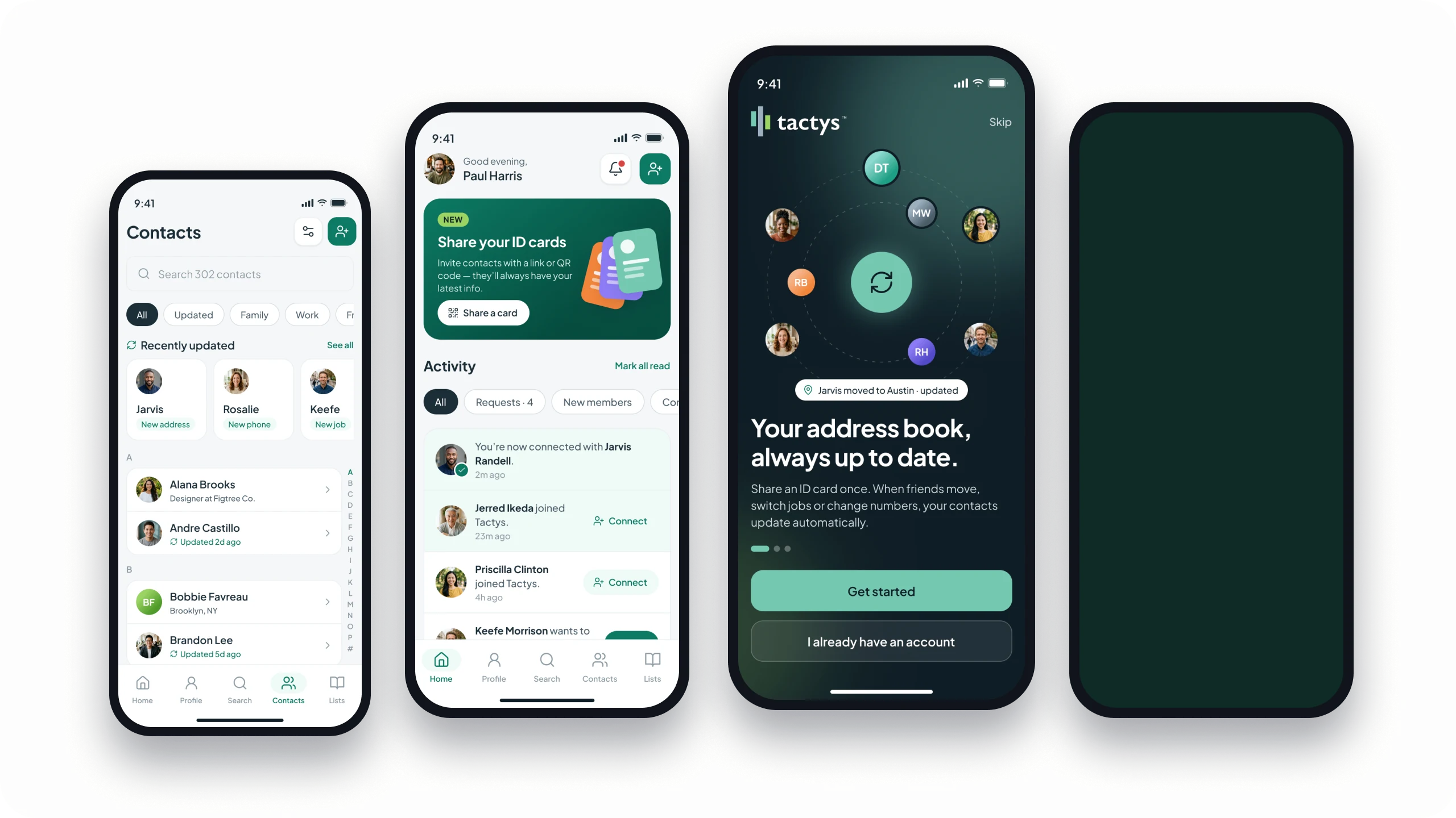 Four Tactys screens on phones