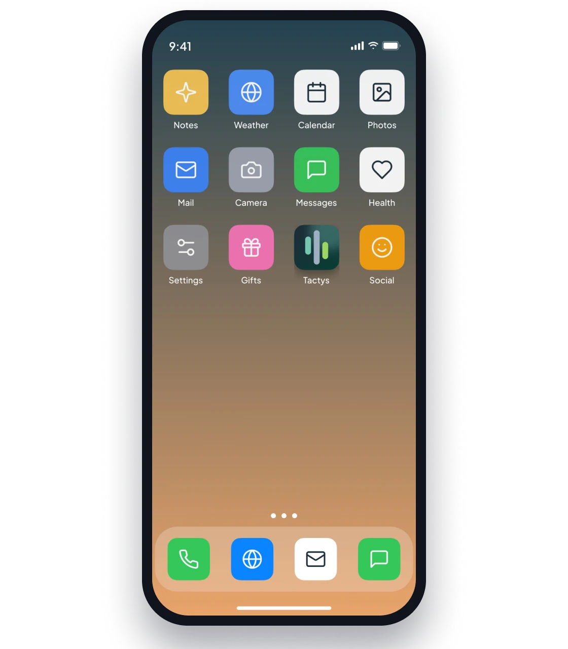 The new Tactys app icon on a phone home screen