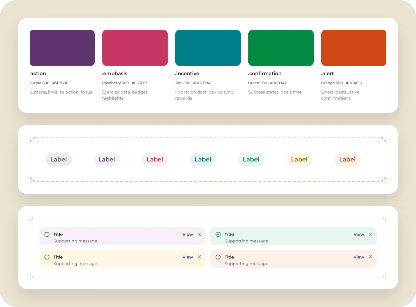 The five color roles with chips and alert banners