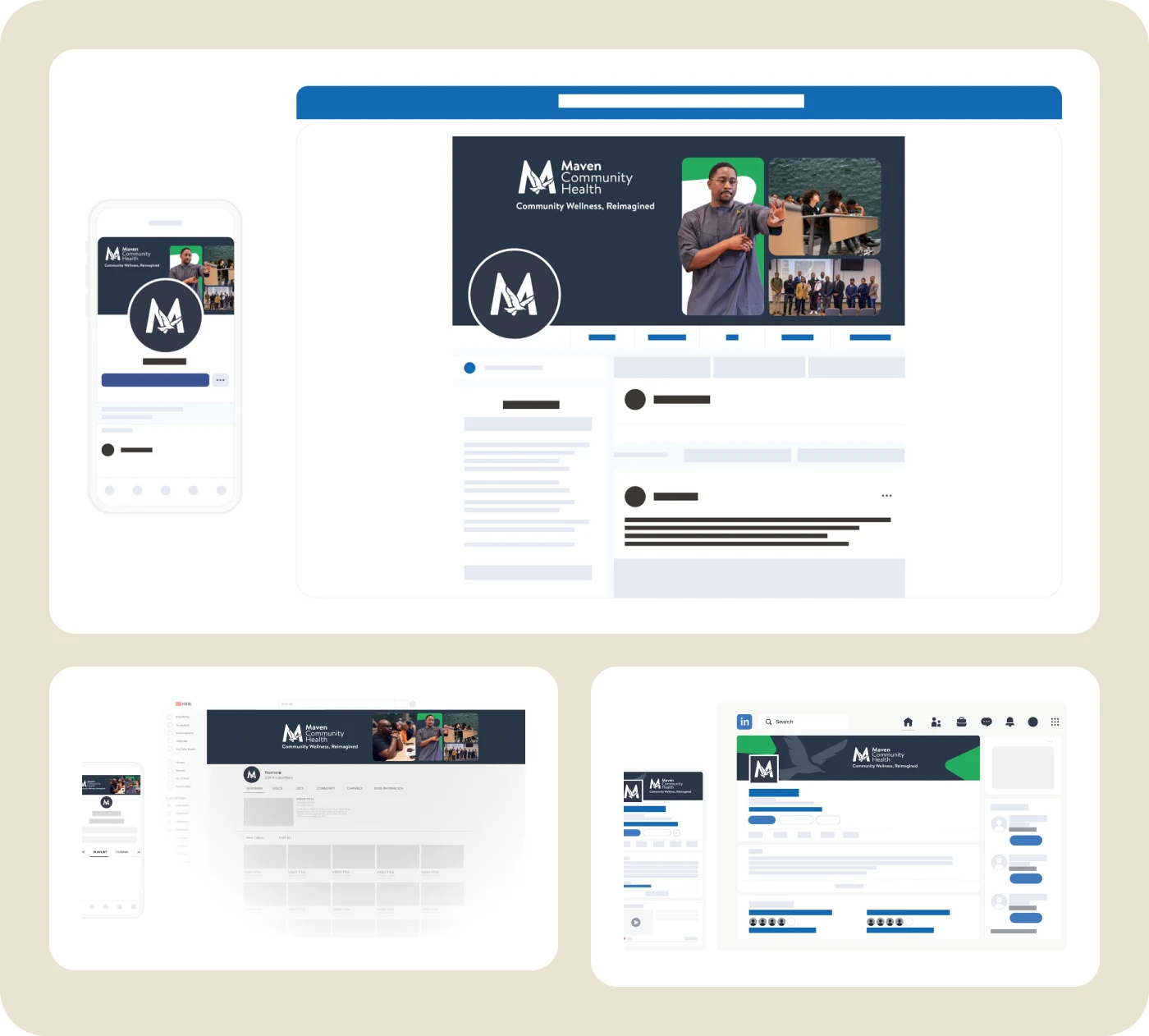 Maven social media banners previewed on Facebook, YouTube, and LinkedIn